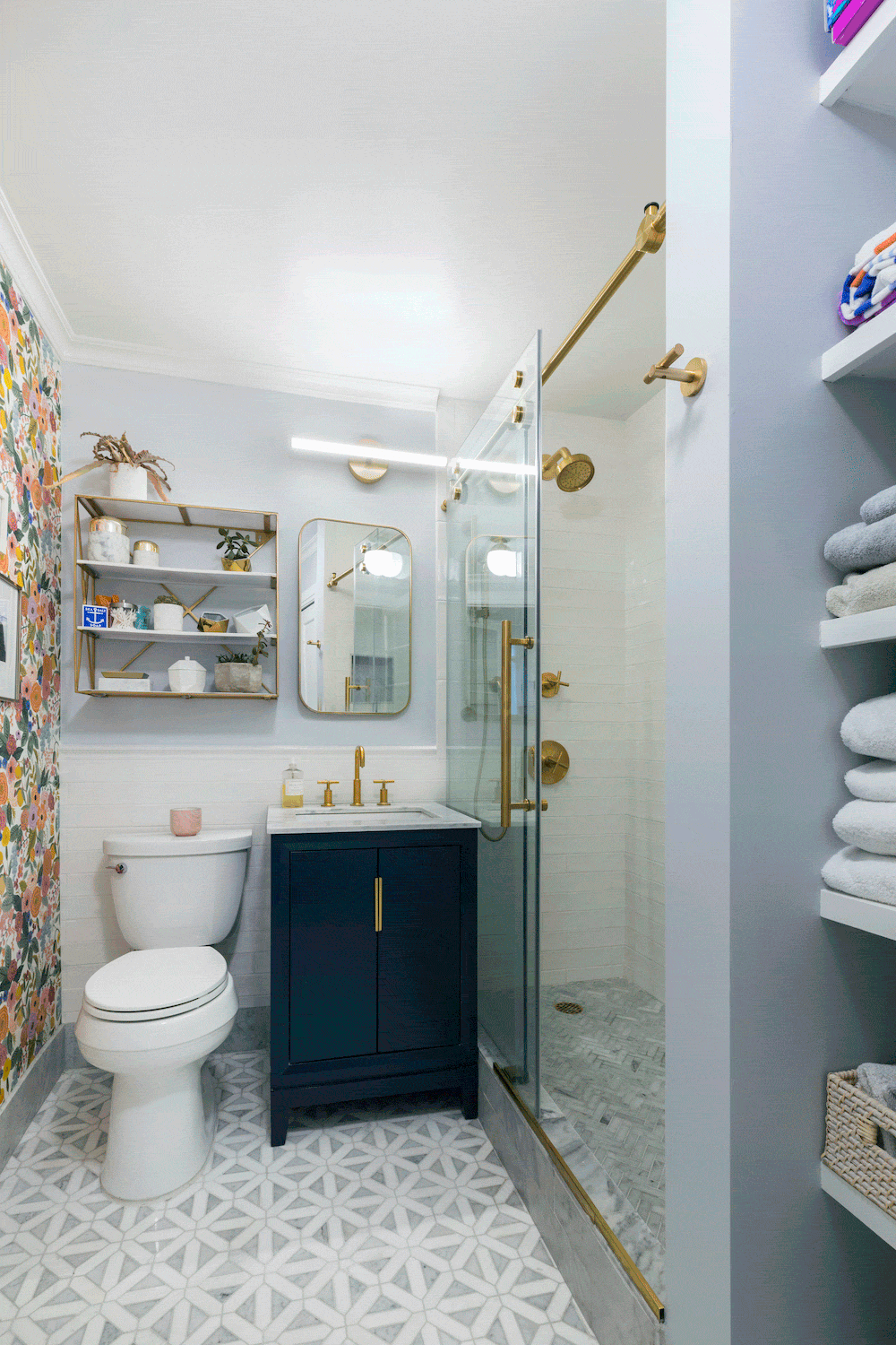 Moving image of walk-in shower glass door