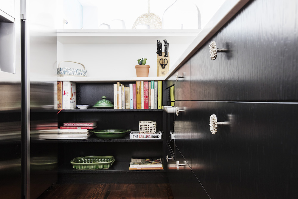 Extra storage shelving in kitchen