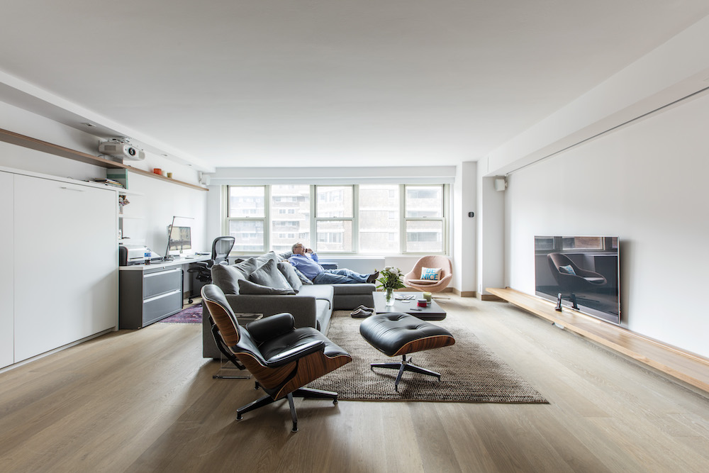 Wood floors in apartment with murphy bed