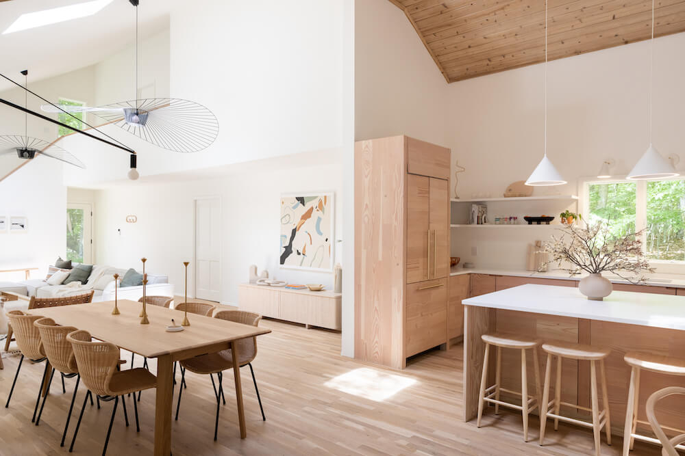 natural wood Kitchen cabinets and dining area
