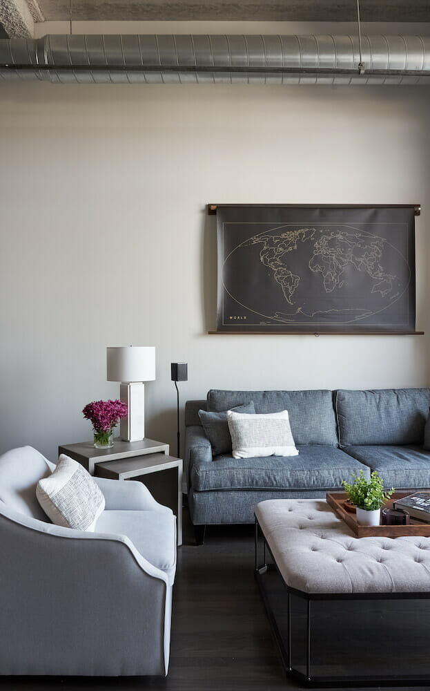 living room in a Chicago loft renovation