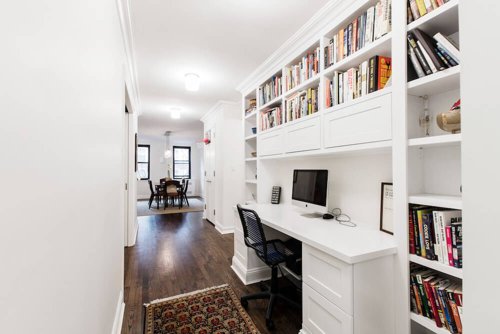 Custom built-in bookshelves in a home office