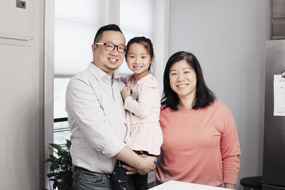 portrait of family live in move out during bathroom renovation